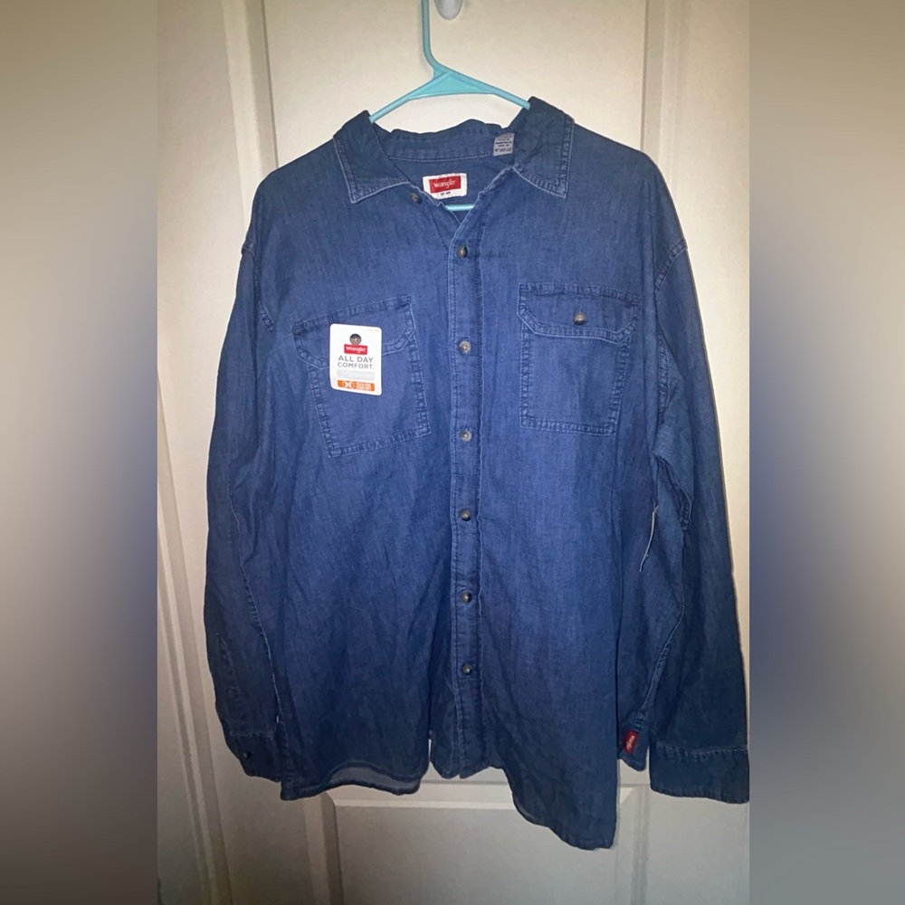Wrangler 1XL Denim Flex for Comfort Button Up Long Sleeve Shirt